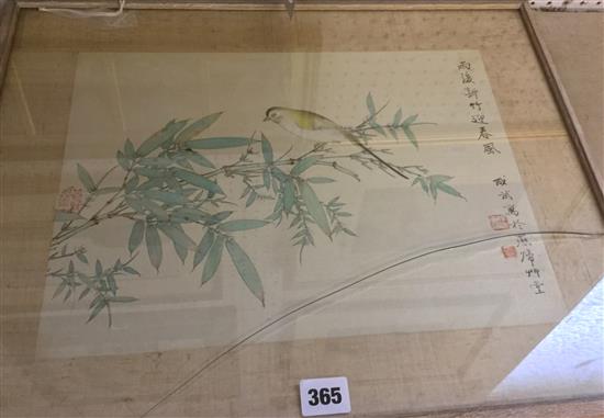 C W Fei (Chinese), bird within bamboo, inscribed